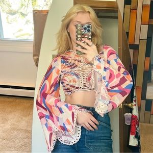 Free People Eyes on You lace up long sleeve crop top